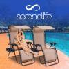 imageSereneLife Zero Gravity Chairs Set of 2 Adjustable Outdoor Lounge Chairs with Canopy Shade Side Tray Cup Holders Removable Pillows Folding Portable Camping Chairs for Patio Backyard BeachCreamCream