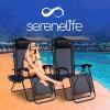 imageSereneLife Zero Gravity Chairs Set of 2 Adjustable Outdoor Lounge Chairs with Canopy Shade Side Tray Cup Holders Removable Pillows Folding Portable Camping Chairs for Patio Backyard BeachCreamBlack