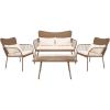 image4 Piece ConversationChat Set Outdoor Living Rattan Furniture Includes 1 Double ampamp 2 Single Chairs with Cushion ampamp 1 Glasstop Coffee Table Beige