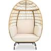 imageJovial Wicker Rattan Egg ChairIndoor Outdoor White Sofa Chair for Patio Backyard and Living Room with 4 Cushions and Powder Coated Steel FrameWoven Texture Contemporary Ribbed Back DesignIvory
