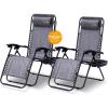 imageSereneLife 2Pack Rattan Zero Gravity Chairs  Adjustable Recliners with Side Table Cup Holders ampamp Pillow Foldable Outdoor Lounge Set for Patio Lawn or Deck  265 lbs Capacity BrownCharcoal