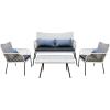 imageSereneLife 4 Piece ConversationChat Set Outdoor Living Rattan Furniture Includes 1 Double ampamp 2 Single Chairs with Cushion ampamp 1 Glasstop Coffee Table Light GreyGrey