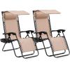 imageSereneLife Zero Gravity Chairs Set of 2 Adjustable Outdoor Lounge Chairs with Canopy Shade Side Tray Cup Holders Removable Pillows Folding Portable Camping Chairs for Patio Backyard BeachCreamCream