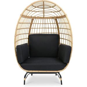 imageJovial Wicker Rattan Egg ChairIndoor Outdoor White Sofa Chair for Patio Backyard and Living Room with 4 Cushions and Powder Coated Steel FrameWoven Texture Contemporary Ribbed Back DesignBlack
