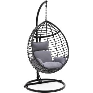 imageSereneLife Hanging Egg Chair for Outdoor ampamp Indoor Use  Wicker Rattan Swing Chair with Cushions PowderCoated Steel Frame Washable UVResistant Cover Gray Modern Patio Hammock SeatGrey
