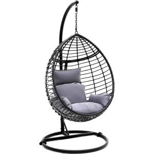 imageSereneLife Hanging Egg Chair for Outdoor ampamp Indoor Use  Wicker Rattan Swing Chair with Cushions PowderCoated Steel Frame Washable UVResistant Cover Gray Modern Patio Hammock SeatBlackkhaki