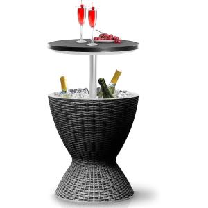 imageSereneLife Outdoor Cool Bar Table 75 Gallon Beer and Wine Cooler Patio Furniture ampamp Hot Tub Side Table Beverage Cooler AllWeather Resistant Ice Cool Bar Rattan Style Patio Cocktail Bar BlackBlack