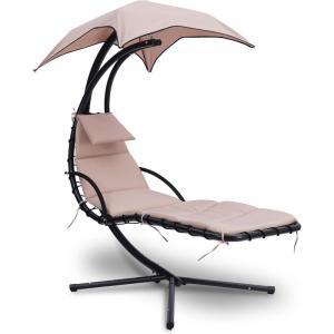 imageSereneLife Outdoor Hanging Curved Steel Chaise Lounge Swing Chair wa Builtin Pillow and Removable Canopy UV Protection and Foam Covered Armrest