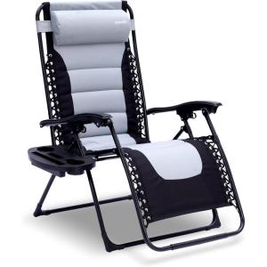 imageSereneLife Padded Zero Gravity Lounge Chair  Reclining Patio Chairs  Outdoor Lounge Chairs with Detachable Cup Holder Tray  Folding Recliner Chair with Removable Pillows  1 Gray and BlackBlackLight Gray