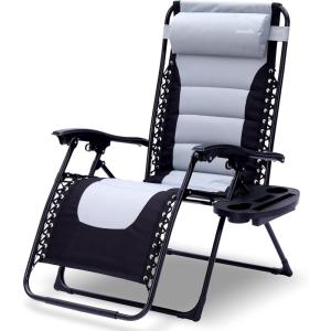 imageSereneLife Padded Zero Gravity Lounge Chair  Reclining Patio Chairs  Outdoor Lounge Chairs with Detachable Cup Holder Tray  Folding Recliner Chair with Removable Pillows  1 Gray and BlackBlackGray