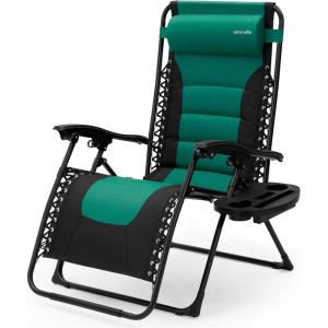 imageSereneLife Padded Zero Gravity Lounge Chair  Reclining Patio Chairs  Outdoor Lounge Chairs with Detachable Cup Holder Tray  Folding Recliner Chair with Removable Pillows  1 Gray and BlackBlackGreen