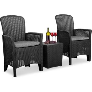 imageSereneLife Patio Porch Furniture Sets  3 Piece Rattan Wicker Chairs with Table Patio Conversation Bistro Set Outdoor Garden Furniture Sets BlackBrown