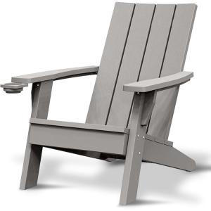 imageSereneLifeHome Wooden Adirondack Chair Outdoor Patio Lounge Chairs for Fire Pit Yard Garden Beach and Backyard Weather Resistant 300 Lb Weight CapacityCharcoal Grey