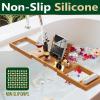 imageSereneLife Bamboo Bath Caddy with Fold and Lock Design  30 to 43 Expandable Bathtub Tray Easy Storage Folding Hinges