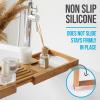 imageSereneLife Luxury Bamboo Bathtub Caddy Tray  Adjustable Natural Wood Bath Tub Organizer with Wine Holder Cup Placement Soap Dish Book Space ampamp Phone Slot for Spa Bathroom ampamp Shower SLBCAD207 Legacy  Soft Back  Gift Set