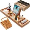 imageSereneLife Bamboo Bath Caddy with Fold and Lock Design  30 to 43 Expandable Bathtub Tray Easy Storage Folding Hinges