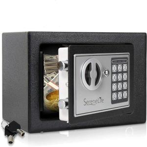 imageSerene Life Digital Electronic Mechanical Lock Safe  Fireproof Dual Locking Security Storage Deposit Drop Box with Wall and Floor Mount Bolt 2 Key 4 AA Battery  File Gun Cash Jewelry SLSFE11