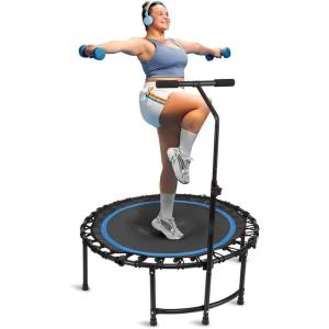 imageSereneLife 40quot48quot Foldable Mini Trampoline for Adults  Compact Fitness Rebounder with Reinforced Bungees ampamp Adjustable Safety Handle  Stable ampamp Quiet IndoorOutdoor Exercise Equipment 264 lbs Load40 IN  Round