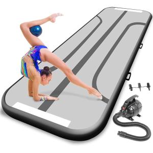 imageSereneLife Gymnastics Inflatable Air Tumbling Floor Mat Floating Water Mat 10FT 4in Thickness for OutdoorHome Indoor Use Tumbling Training Cheerleading Yoga Water with Electric Air PumpBlack