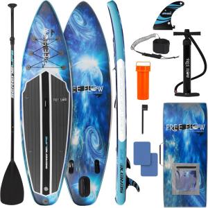 imageSereneLife Inflatable Stand Up Paddle Board with Premium SUP Accessories  Wide Stable Design with NonSlip EVA Deck Pad for Adults and Youth of All Skill Levels 350 lbs CapacityMisty Blue