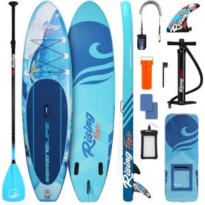 imageSereneLife Inflatable Stand Up Paddle Board with Premium SUP Accessories  Wide Stable Design with NonSlip EVA Deck Pad for Adults and Youth of All Skill Levels 350 lbs CapacityOcean Blue