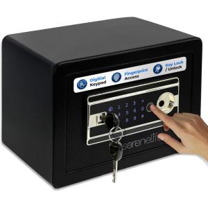 imageSereneLife Fingerprint Safe 063 Cubic FT  Electronic Fingerprint Access Money Handgun ampamp Jewlery Safe for Home ampamp Office  Touchscreen Keypad ampamp includes 4 Keys  1377 x 984 x 984 Inch  Black