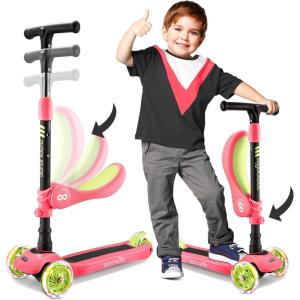 imageSerenelife 3 Wheeled Scooter for Kids  2in1 SitStand Child Toddlers Toy Kick Scooters w FlipOut Seat Adjustable Height Wide Deck Flashing Wheel Lights for Outdoor Fun  SLKS39 Watermelon
