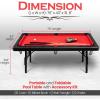 imageSereneLife 6 Ft Portable Pool Table Billiards Table Easy Folding for Storage w Leg Levelers Includes Full Accessory Kit  2X Cue Sticks Full Set of Balls Chalk Brush Red