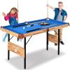 imageSereneLife 45ft Folding Pool Table 55in Portable Foldable Billiards Game Table for Kids and Adults with Accessories Indoor and Outdoor Games with Sticks Cue Balls and Triangle Blue