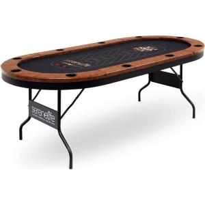 imageSereneLife 10Player Oval Foldable Poker Table  Casino Texas Holdem Table with WaterResistant Cushioned Rail 10 Cup Holders Brown Felt Surface Black Jack Board ampamp Family Games Dark BrownDark Brown