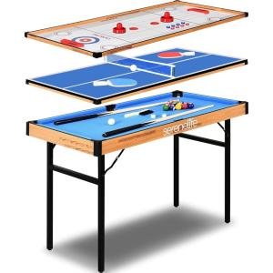 imageSereneLife 4 in 1 Multi Game Table 4x2 Folding Portable Sports Arcade Games with Accessories Ping Pong Air Hockey Pool Billiards and Shuffleboard for Indoor Outdoor All Ages