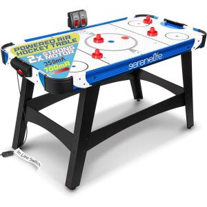imageSereneLife 54quot Air Hockey Game Table with 2X Stronger Motor Lightup Scoreboard AC in Line Power Switch Includes 2 Pucks 2 PushersBlue
