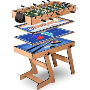 imageSereneLife 5in1 Folding Multi Game Table 40quot Full Size Combo Sports Arcade Game with Foosball Soccer Ping Pong Pool Billiards Bowling ampamp Shuffleboard Set Wood Construction for Play Rec Room