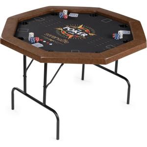 imageSereneLife 84 Poker Table 8 Player Octagonal Foldable Cardboard Leisure Game Table Casino Style with WaterResistant Cushioned Rail w 8 Cup HoldersChocolate