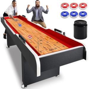 imageSereneLife Shuffleboard Table 9ft Poly Coated Surface with Accessories Abacus Style Scoring Fast Puck Action Play Indoor and Outdoor Portable Arcade Shuffle Board Game Table for Kids and Adults