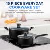 imageSereneLife 15Pc Blue Cookware Set  NonStick HeatResistant Pots ampamp Pans with Lids Dishwasher Safe Includes Matching UtensilsBlack