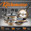 imageSereneLife 15Pc Blue Cookware Set  NonStick HeatResistant Pots ampamp Pans with Lids Dishwasher Safe Includes Matching UtensilsGold