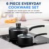 imageSereneLife 6Piece Pots and Pans Set  Nonstick Cookware Black Coating HeatResistant Dishwasher safe Includes Fry Pans Saucepans with Lids Color GrayBlack