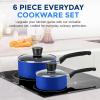 imageSereneLife 6Piece Pots and Pans Set  Nonstick Cookware Black Coating HeatResistant Dishwasher safe Includes Fry Pans Saucepans with Lids Color GrayBlue
