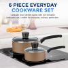 imageSereneLife 6Piece Pots and Pans Set  Nonstick Cookware Black Coating HeatResistant Dishwasher safe Includes Fry Pans Saucepans with Lids Color GrayGold
