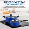 imageSereneLife Kitchenware Pots ampamp Pans Basic Kitchen Cookware Black NonStick Coating Inside Heat Resistant Lacquer 11Piece Set One Size BlackBlue