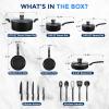 imageSereneLife Kitchenware Pots ampamp Pans Basic Kitchen Cookware Black NonStick Coating Inside Heat Resistant Lacquer 20Piece Set One Size GrayBlack