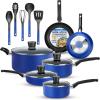 imageSereneLife 15Pc Blue Cookware Set  NonStick HeatResistant Pots ampamp Pans with Lids Dishwasher Safe Includes Matching UtensilsBlue