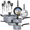 imageSereneLife 15Pc Blue Cookware Set  NonStick HeatResistant Pots ampamp Pans with Lids Dishwasher Safe Includes Matching UtensilsGray
