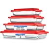imageSereneLife 8Piece Glass Baking Dish with Lids Set   4 Heavy Duty Rectangular Glass Baking Pan with 4 BPAFree Lids  OvenSafe Bakeware for Lasagna Meats Desserts  Dishwasher Safe RedRed