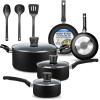 imageSereneLife Kitchenware Pots ampamp Pans Basic Kitchen Cookware Black NonStick Coating Inside Heat Resistant Lacquer 11Piece Set One Size BlackBlack