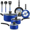 imageSereneLife Kitchenware Pots ampamp Pans Basic Kitchen Cookware Black NonStick Coating Inside Heat Resistant Lacquer 11Piece Set One Size BlackBlue