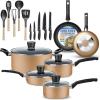 imageSereneLife Kitchenware Pots ampamp Pans Basic Kitchen Cookware Black NonStick Coating Inside Heat Resistant Lacquer 20Piece Set One Size GrayGold