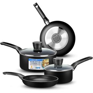 imageSereneLife 6Piece Pots and Pans Set  Nonstick Cookware Black Coating HeatResistant Dishwasher safe Includes Fry Pans Saucepans with Lids Color GrayBlack