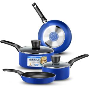 imageSereneLife 6Piece Pots and Pans Set  Nonstick Cookware Black Coating HeatResistant Dishwasher safe Includes Fry Pans Saucepans with Lids Color GrayBlue